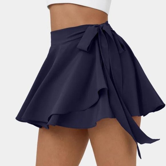 HALARA Women's Breezeful High Waist Navy Faux Wrap Micro Mini Skirt Large NWT - Picture 3 of 9